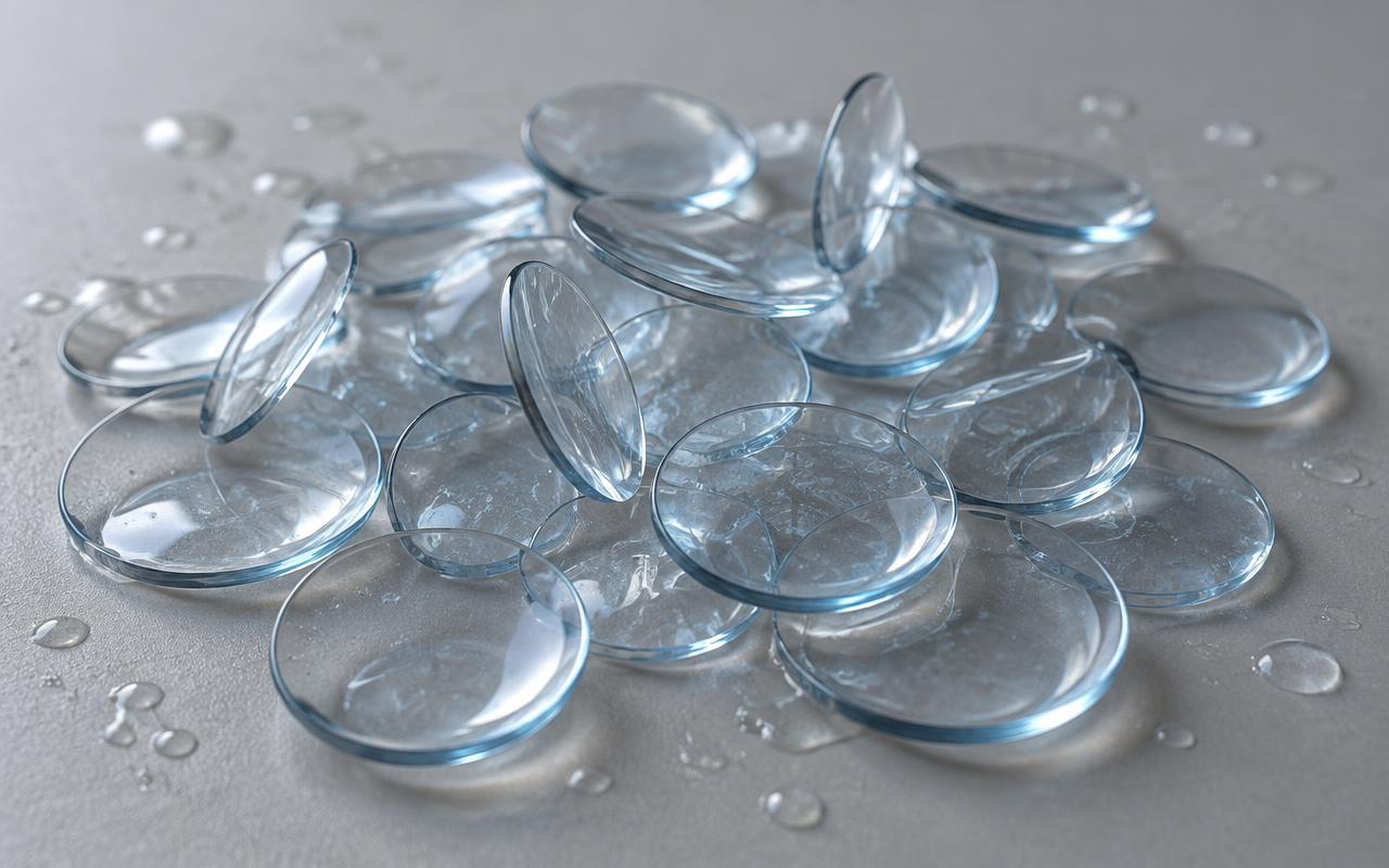 A pile of used rigid contact lenses ready to be discarded
